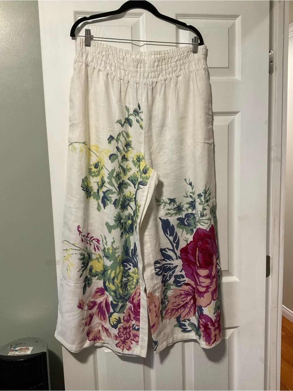 Anthropologie Wide-Leg Floral Linen Pants in Cream, Pink, Green, Blue